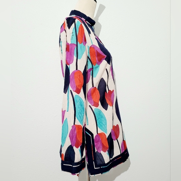 Tory Burch Tunic Top Size S Multicolor Floral Print 100% Cotton Boho Popover - Picture 3 of 15